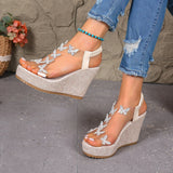 Pbong  Fashion Comfortable Best Women's Sandals Rhinestone Butterfly Open Toe Wedge Heel Summer Beach Casual Party Shoes for Ladies