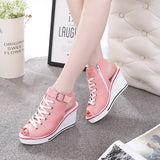 Pbong  Women Sandals  New Lady Platform Wedges Sandals Zipper Comfortable Women's Sandals Open Toe Casual Summer Sports Shoes