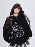 Kawaii Hole Sweet Sweaters Women Vintage Faux Mink Cashmere Cartoon Knitted Jumper Preppy Style Cute Japan Lazy Wind Tops