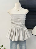 French One Shoulder Pleated Slim Tube Top Women Sexy Waist Ruffled Sleeveless Vests Summer Y2k Solid All Match Tanks