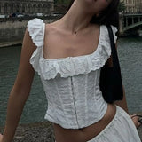 Summer White Corset Top Sexy 2024 New Arrivals Summer Crop Top Women Lace Up Tanks Top