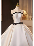 Pbong  White Satin Light Wedding Dress New  Elegant Small Size Strapless Bridal Gown High Quality Fabric Princess Style Long Skirt