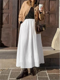 Cotton Linen White Long Skirt High Waist Zipper Casual Autumn Skirt New Fashion Spring Skirts Female Clothing