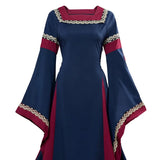 Medieval Renaissance Court Dress Square Neck Lace Trim High Waist Figure-hugging Long Skirt Drama Cosplay Costume