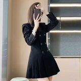 Autumn Winter New Fashion Tailored Collar Long Sleeve Solid Color Women's Clothing Korean Pleated Sweet Trend Simplicity Dresses