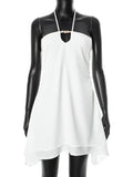 Halter Off-shoulder Backless Sexy Mini Dress Women White Hollow Out Strapless Lace-up A-line Club Dress Summer