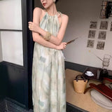 Pbong  New Chinese Style Sleeveless Gradient Neckline Dress Women's Summer Lazy Elegant Slimming Holiday Long Dress