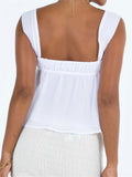 Women Summer Spaghetti Strap Camis Tops Y2K Casual Ruffles Sleeveless Square Neck Lace-up Solid Tank Mini Vests