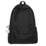 Pbong  Unisex Solid Black Backpacks Large Capacity Waterproof Leisure Or Travel Bags Simple Nylon Light School Bags For Boys Or Girls