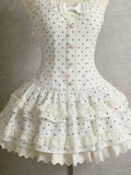 Japanese Gothic Style Striped Bow Lolita Dress Women Lace Slim Bandage Shirt Dresses Y2k Aesthetics Party Mini Dresses Design