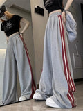 Pbong  Vintage Women Striped Sweatpants High Waist Loose Streetwear Trousers American Retro Lace Up Patchwork Bf Wide Leg Pant
