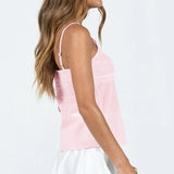 Women's LaceTop Pink Sleeveless Strapless Camisole Y2k Top Fairy Grunge V-neck Tank Top T-shirt 2000s Clothing Summer Streetwear