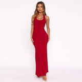 Halter Backless Sexy Maxi Dress Women Gown Summer New Solid U Neck Sleeveless High Waist Long Dress Elegant