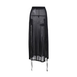 Harajuku Punk Black Hollow Out Skirt Y2K Goth Grunge Patchwork Eyelet Split Long Skirt Summer Sexy Night Club Skirt