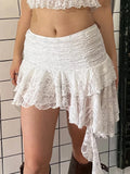 Vintage Lace Asymmetrical Skirts Sexy Slim Mid Waist Mini Skirts Women 2024 Summer French Fashion Streetwear Ladies Y2k Clothes