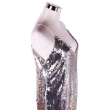 Pbong  Women's Silver Sequined Deep V Neck Backless Dress Off Shoulder Sexy Mini Christmas Party Club Vestidos