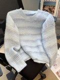 Women Chic Rainbow Sweater Loose Cute O Neck Long Sleeve Knitted Jumpers Fall Winter Lazy Wind Japan Fashion Sweet Pullover