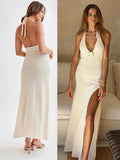 Elegant 3d Flower Sling Maxi Dress Women Deep V-neck Sleeveless Beach Dresses Summer New White Lady Chic High Street Robes
