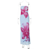 Off-shoulder Print Sexy Maxi Dress Women Gown Summer New Strapless Sleeveless Backless Bodycon Long Dress Elegant