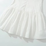 Flower Embroidery White Short Dress 2025 New Single Breasted Slim A-line Pleat Women Dress Sweet Y2K Street Female Clothes