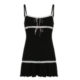 Black Bow Lace Trim Frill A-Line Dress