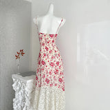 Pbong   Women Summer Floral Sleeveless Maxi Dress Boho Mesh Spaghetti Strap Flowy Beach Wedding Guest Long Dresses Lace Hollow Out