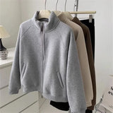 Pbong  Thickened Lamb Velvet Sweatshirt Jacket Zipper Collar Warm Casual Autumn Winter Korean Style Commute Versatile Women's Clothing