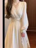 Elegant and Chic Midi Party Dress for Women Long Sleeve Solid Fashion New Evening Prom Vestidos Female Autumn Clothes