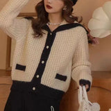 Sailor Collar Sweater Cardigan for Women Soft Waffle Knit Button Front Sweater Jacket Teen-girl Fall Winter Classic Chic Outfit