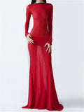 Pbong  Women See Through Mesh Long Dress Long Sleeve Tie-Up Backless Bodycon Dress Evening Party Sexy Dress Beach Cover-ups