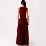 Pbong  Summer New Pure Color round Neck Sleeveless Sexy Splice Dress Women's Fashionable Princess Sleeve Long Ankle Length Dress