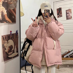 Short Jacket Woman Parkas Fall Winter Thick Warm Spliced Coat Oversized Korean Fashion Loose Puffer Outerwear