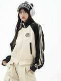 American Retro Striped Zip Up Hoodies Long Sleeve Patchwork Sweatshirt Sporty Jacket Preppy Style Track Clothes Autumn