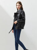 PU Faux Leather Jacket Women Loose Sashes Casual Biker Jackets Outwear Female Tops BF Style Black Leather Jacket Coat