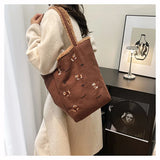 Pbong  Korean Style Plush Commuter Tote Bag Women's Retro Versatile Single Shoulder Bag Small Design Crossbody Bag for Autumn Winter