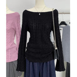 Off Shoulder Sweater Women Pullovers Long Sleeve Cable Knit Off-the-Shoulder Jumper Teen-girl Autumn Winter Y2K 90s Outfit