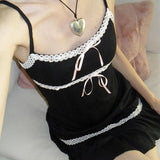 Black Bow Lace Trim Frill A-Line Dress