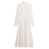 Simple Elegant Long Sleeve Women Dress Solid Color Button Fashion Spring Summer Dress Turn Down Collar A-line Casual White Dress