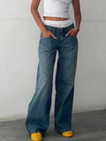 Low Rise Jeans for Women Jeans Wide Straight Leg Baggy Jeans Y2k Vintage Boyfriend Denim Pants with Pocket Streetwear