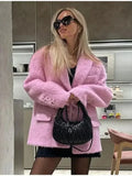 New Women's Collar Plush Jacket Elegant Loose Chic Coat Winter Thicken Fashion Office Ladies Warm Button Jacket