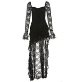 Fairycore Lace Flare Sleeve Square Neck A-line Dress Sweet E-girl Irregular Long Hem Dresses Cyber Y2K Party Vestido