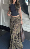 Vintage Paisley Maxi Skirts for Women Chiffon Printed A-line Boho Beach Wear Long Skirt Vacation Style Summer Ladies Faldas