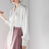 Pbong  Office Lady Casual Blouse Temperament Shirts Women Bow Bandage Chic Long Sleeve Ins Fashion Tops  Elegant Blusas