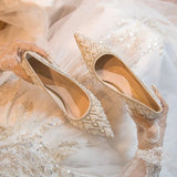 Pbong  New Women's High Heels Stiletto Heels Sequins Rhinestone Decoration Wedding Shoes Fashion Women's Dress Party Shoes
