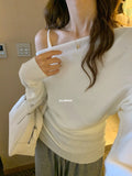 Off The Shoulder Knit Top Pullover Women Lightweight Thin Long Sleeve Plain Jumper Knitwear Autumn Winter Y2K Outfit