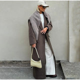 Brown Shoulder Pad Woolen Overcoat Women Elegant Lapel Single-breasted Long Sleeve Coat 2025 Autumn Lady Commuter Outerwear
