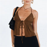 Sexy Summer Cami Top Bowknot Lace-Up Sleeveless Cropped Vest Elegant Youth Clothes Women Fashion Off Shoulder New
