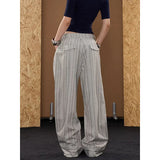 Pbong   Man's Wear Casual Suit Pants Striped Lace-Up Button Loose Fit Draped Trousers Summer Korean Style Men Clothing