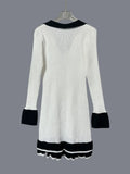 Pbong  Autumn Winter New Women's Clothing Elegant High Waisted Long Sleeved Ruffle Edge Knitted Dress Sexy V-neck Short Frock