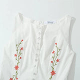 Flower Embroidery White Short Dress 2025 New Single Breasted Slim A-line Pleat Women Dress Sweet Y2K Street Female Clothes